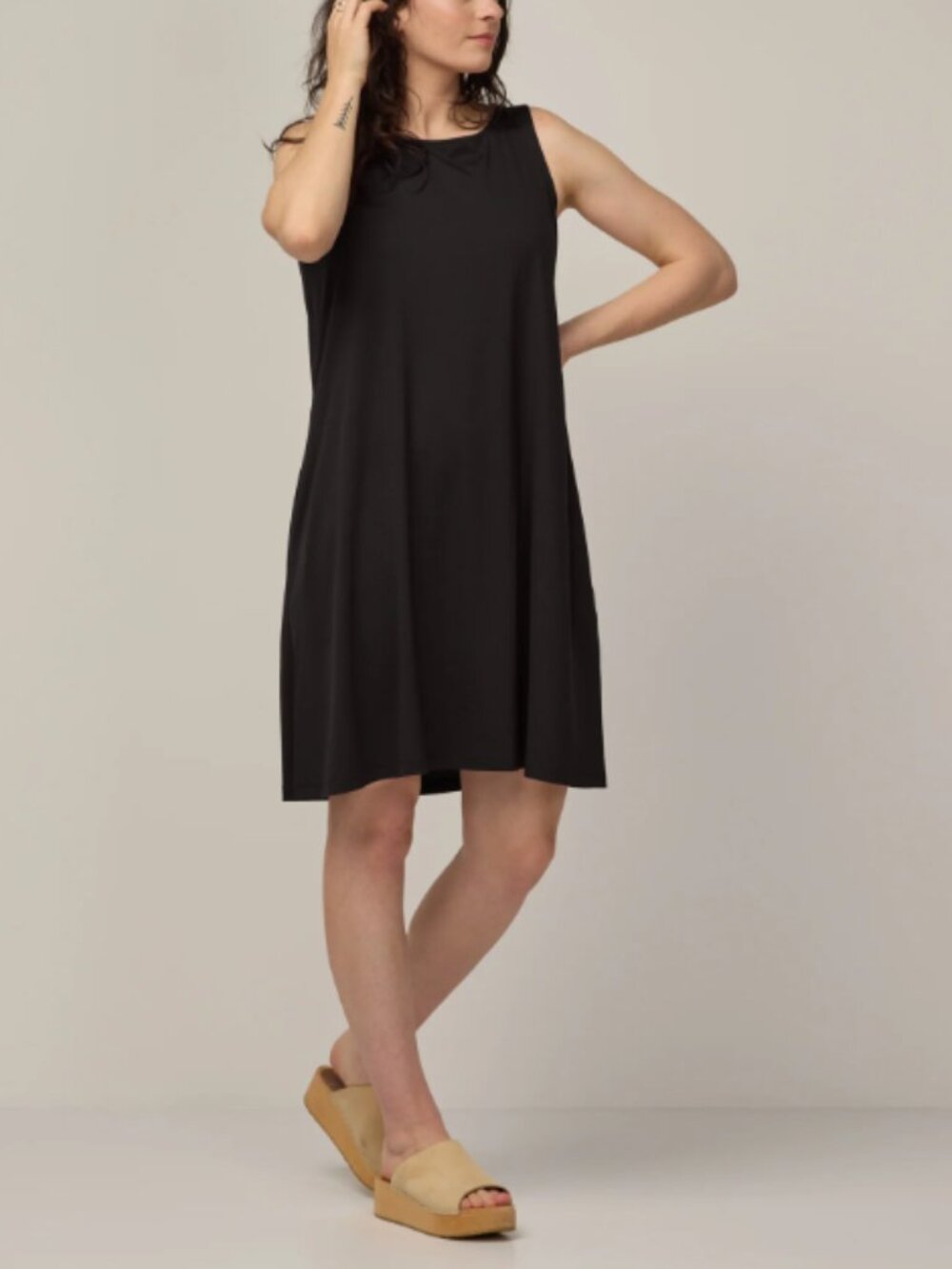 Wool& Camellia Merino Wool Tank Dress Black Sleeveless Signature 160 Swing Sz XL